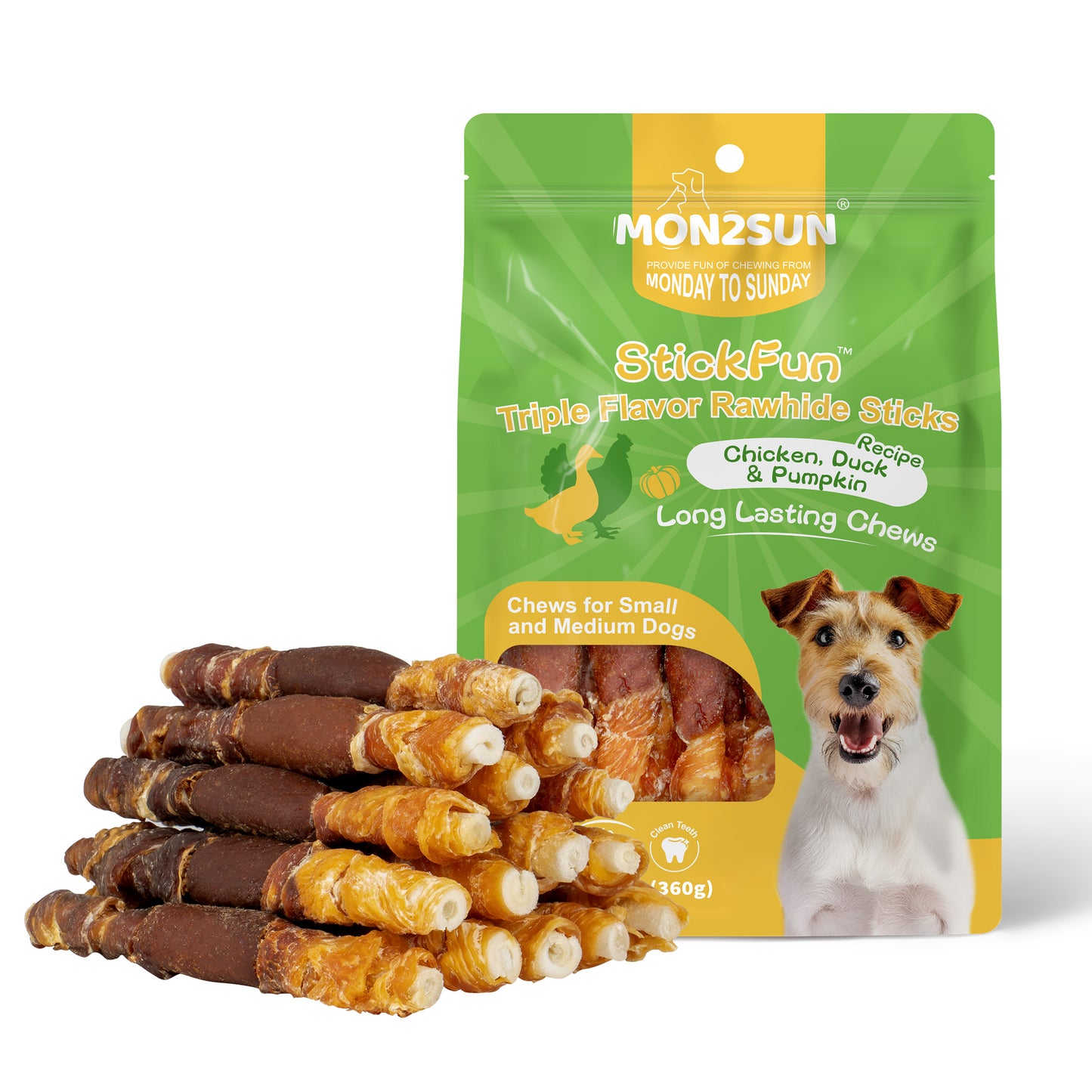 Dog Treats, Triple Flavor 5 Inch Chicken Liver Duck and Chicken Wrapped Rawhide Snacks for Small and Medium Dogs