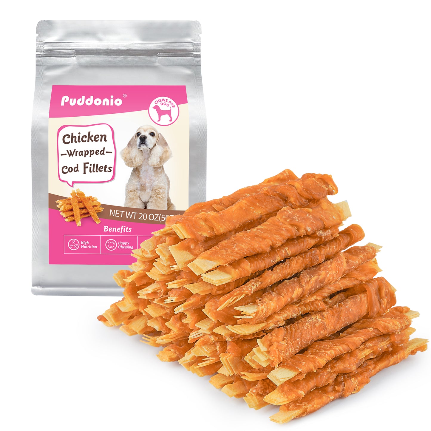 Puddonio Chicken Jerky with Cod Fillets Dog Treats, 1.25 lb