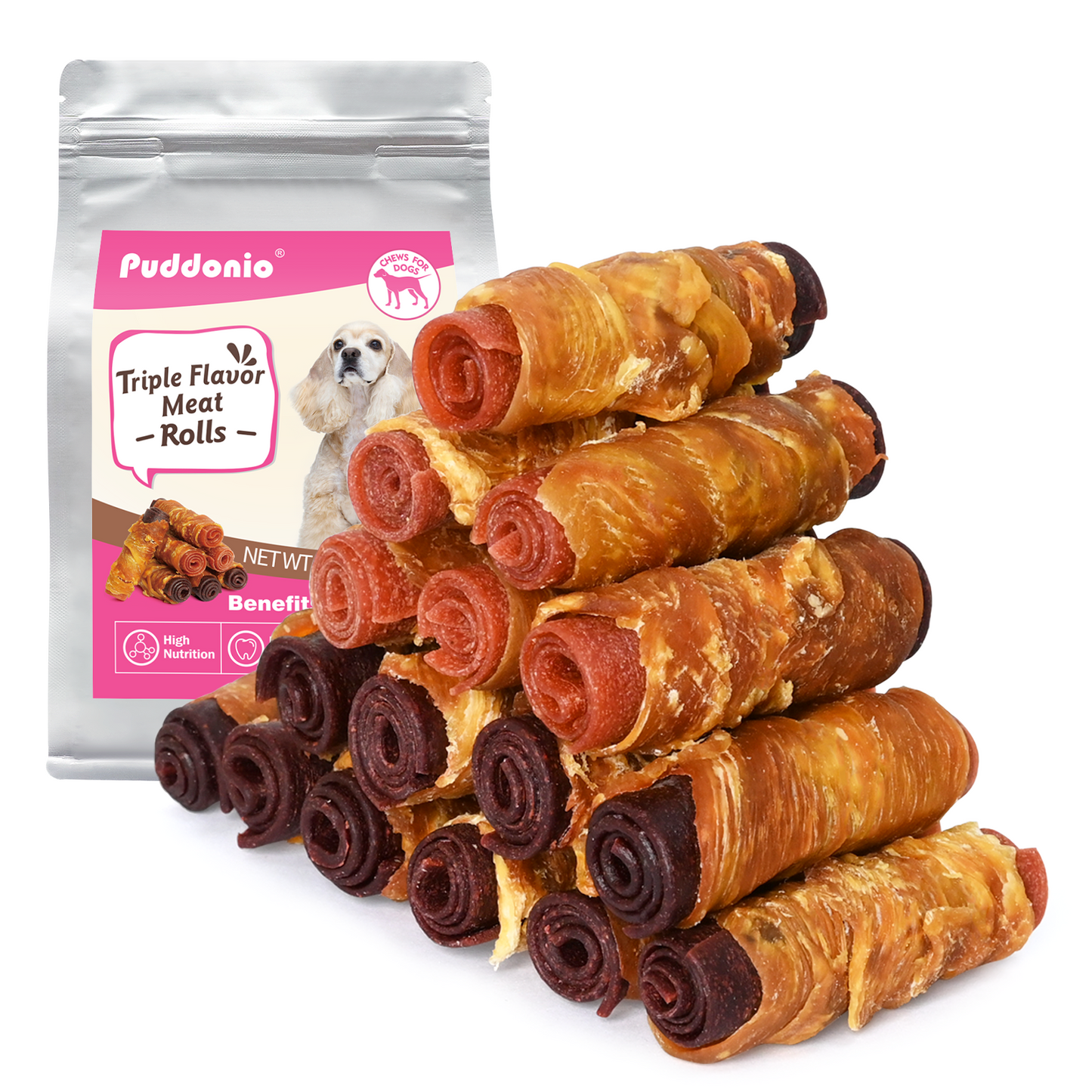 Puddonio Beef, Chicken & Duck Rolls Dog Treats, 21.16 oz