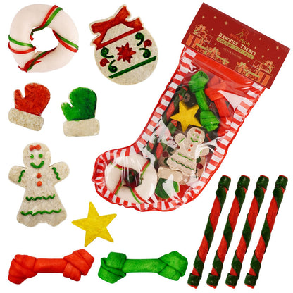 MON2SUN 12Count Christmas Dog Rawhide Treats Holiday Stocking for Small Dogs - MON2SUN