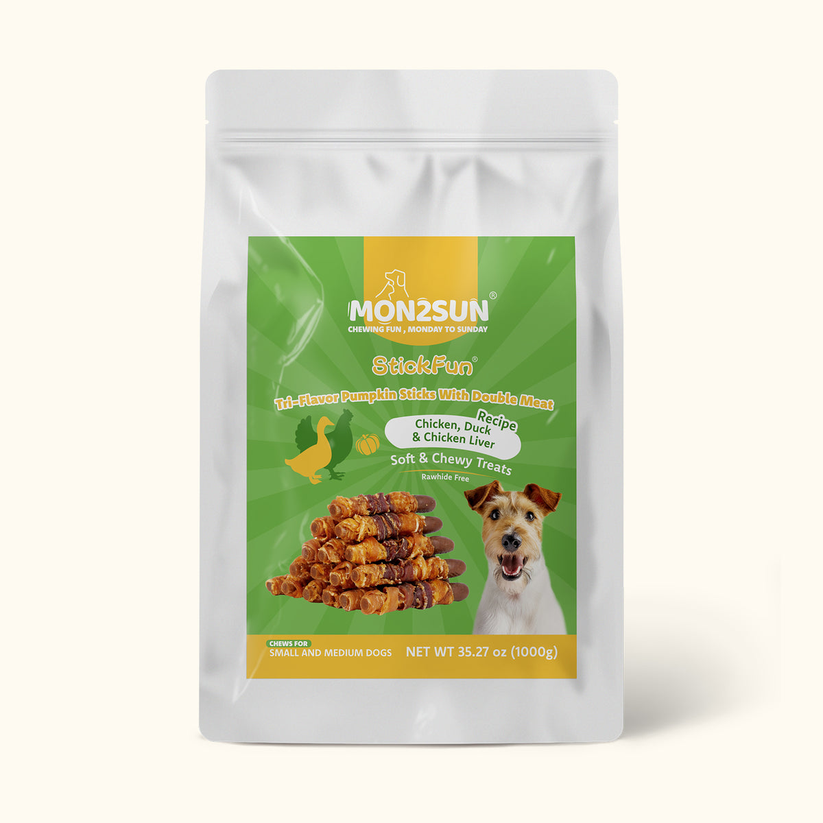 MON2SUN Dog Treats, 6-in Triple Flavor Starch Sticks with Pumpkin