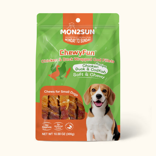 MON2SUN Dog Treats, 4-4.5 Inch Chicken & Duck Wrapped Cod Fillets