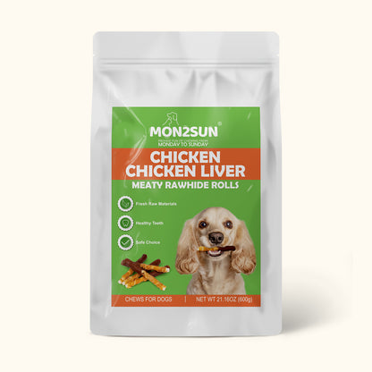 MON2SUN Dog Treats, 5 Inch Chicken & Liver Wrapped Rawhide Sticks