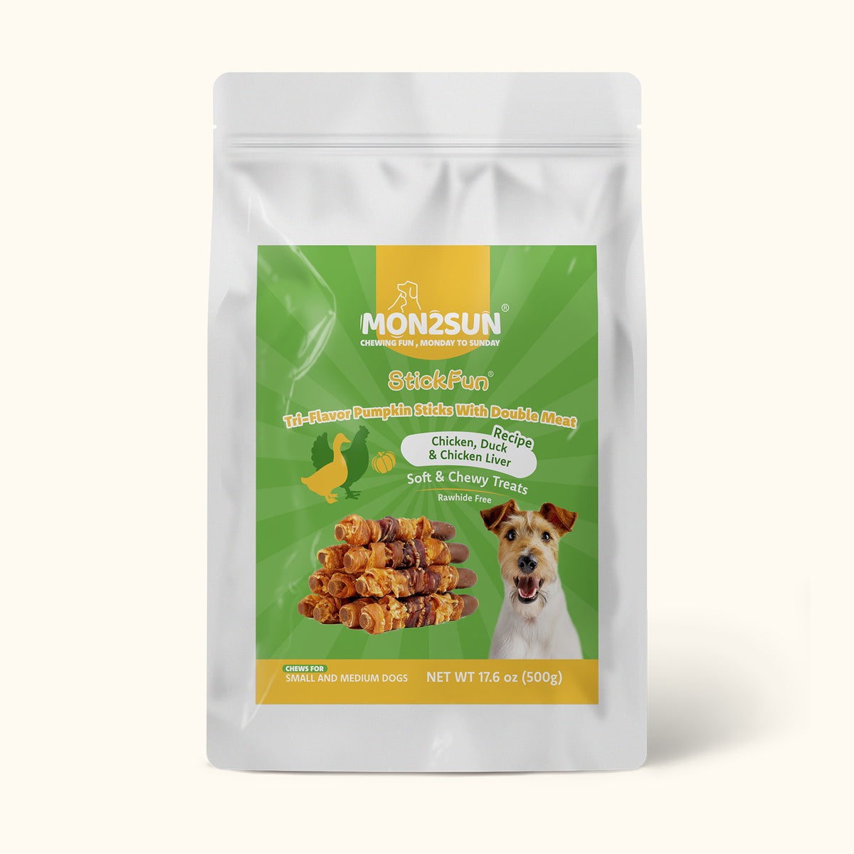 MON2SUN Dog Treats, 6-in Triple Flavor Starch Sticks with Pumpkin