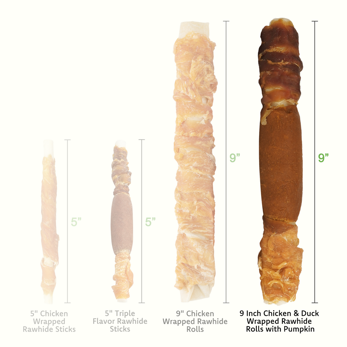 MON2SUN Dog Treats, 9 Inch Triple-Wrap Rawhide Rolls with Pumpkin