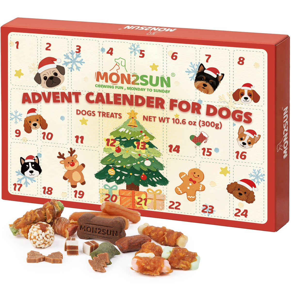 MON2SUN Dog Treats, 24 Day Christmas Advent Calendar, 10.6oz