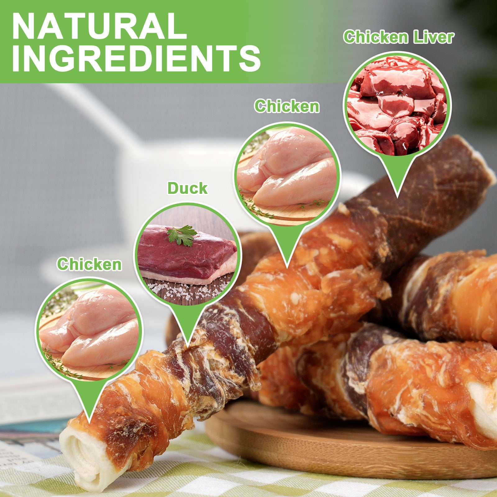 Medium Dogs &  Chicken Liver Duck and Chicken Wrapped Rawhide Sticks - MON2SUN