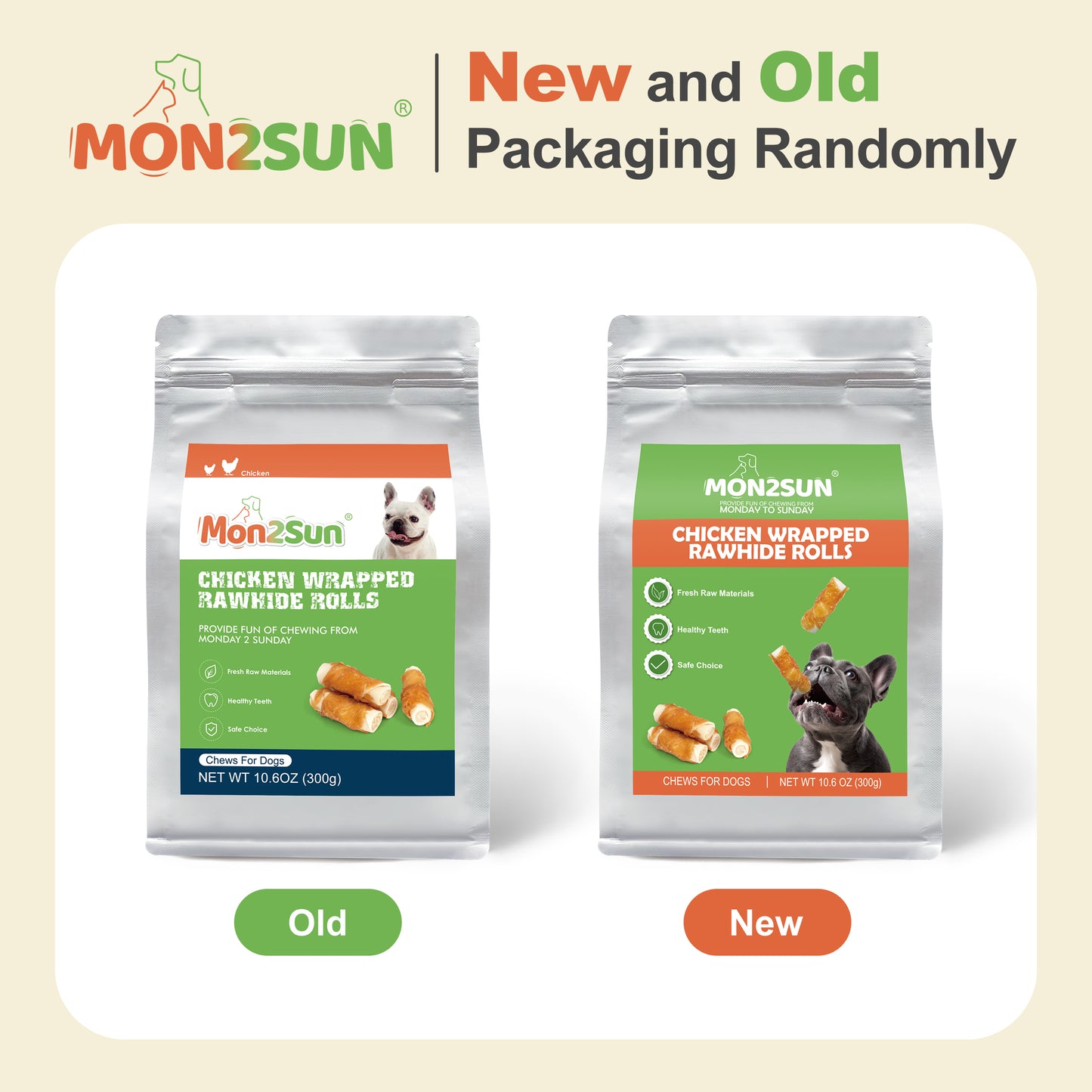 Dog Treats, 2.5 Inch Chicken Wrapped Rawhide Rolls, Teeth Cleaning Chews with High Protein for Small Dogs - MON2SUN