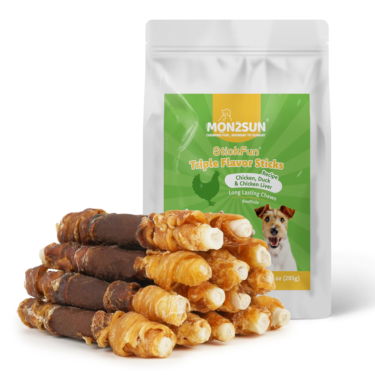 MON2SUN Chicken Liver Duck & Chicken Wrapped Rawhide Small Dog Treats, 10.1 oz (14 Count), 5 Inch
