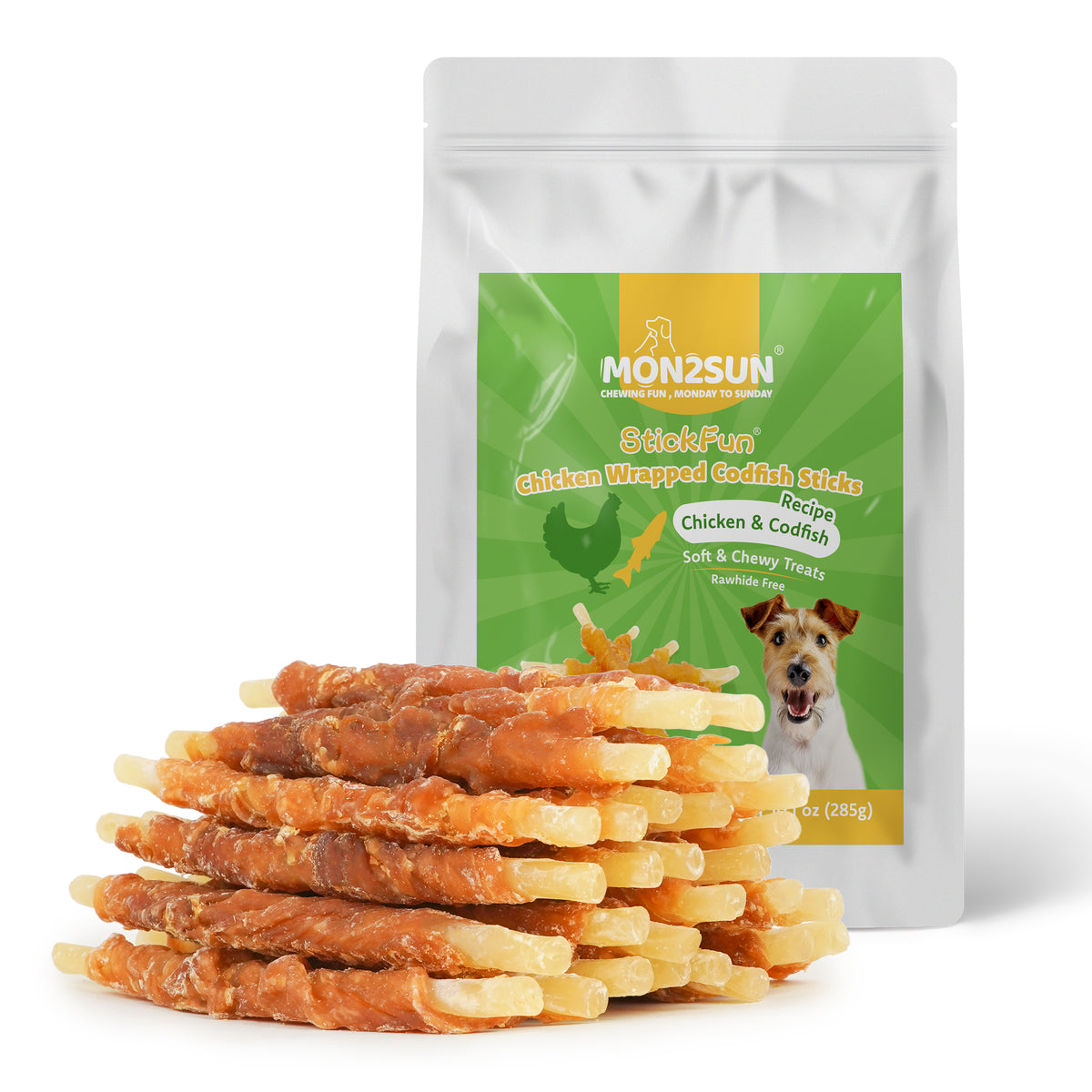 MON2SUN Chicken Wrapped Cod Sticks Small Dog Treats, 10.1 oz (28 Count)