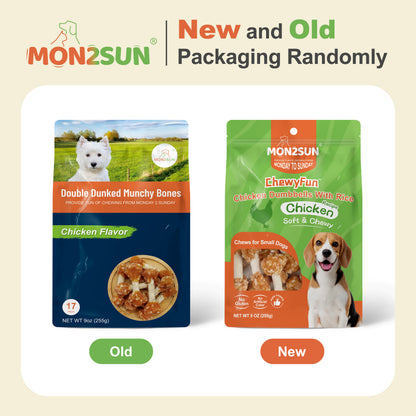 Dog Treats, 16oz Mini Rawhide Chews, Chicken Dumbbells with Rice for Small Dogs & Toy Breed, Crunchy and Healthy - MON2SUN