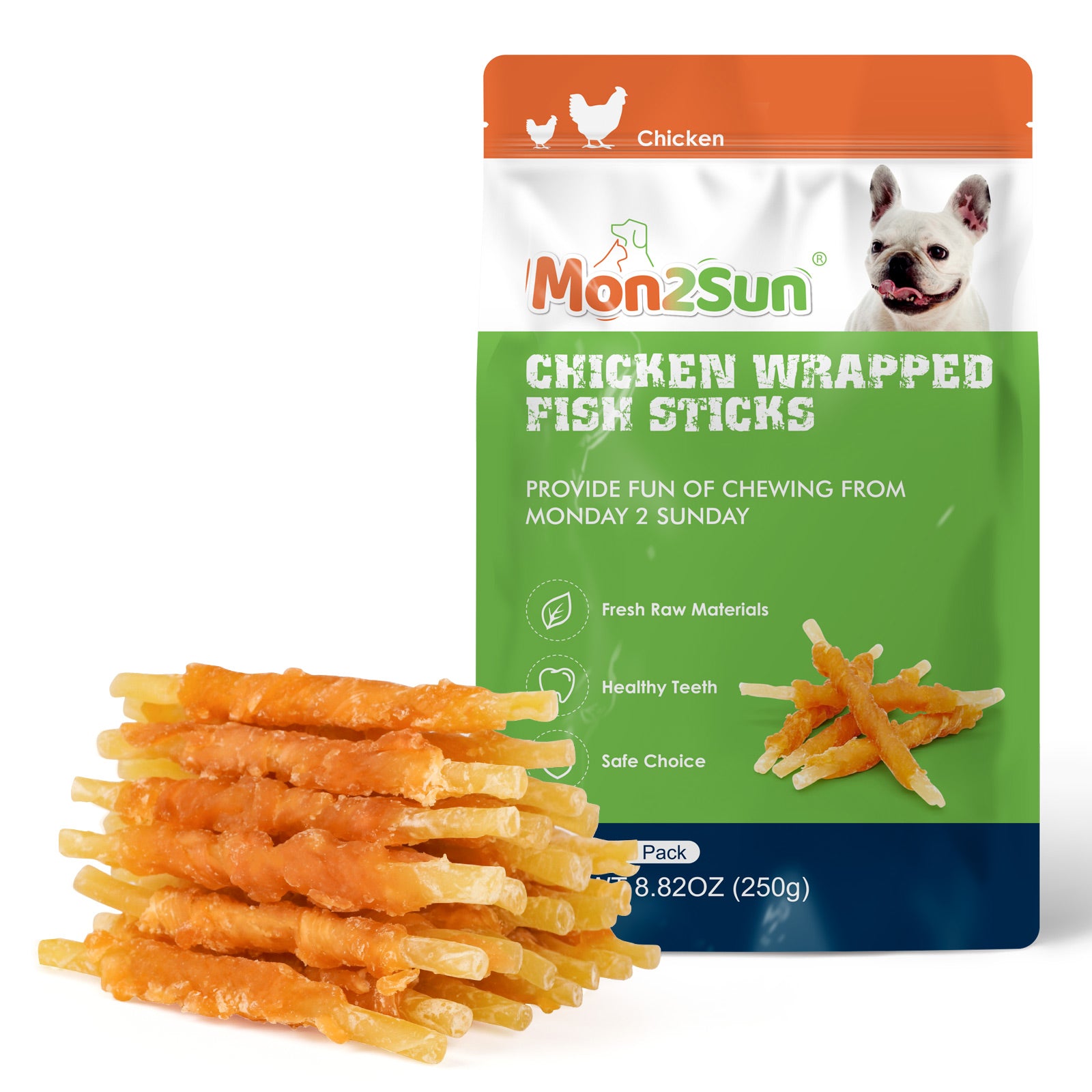 Rawhide Free Dog Treats Chicken Wrapped Cod Sticks for Small Dogs Healthy Training Treats Soft Snacks - MON2SUN