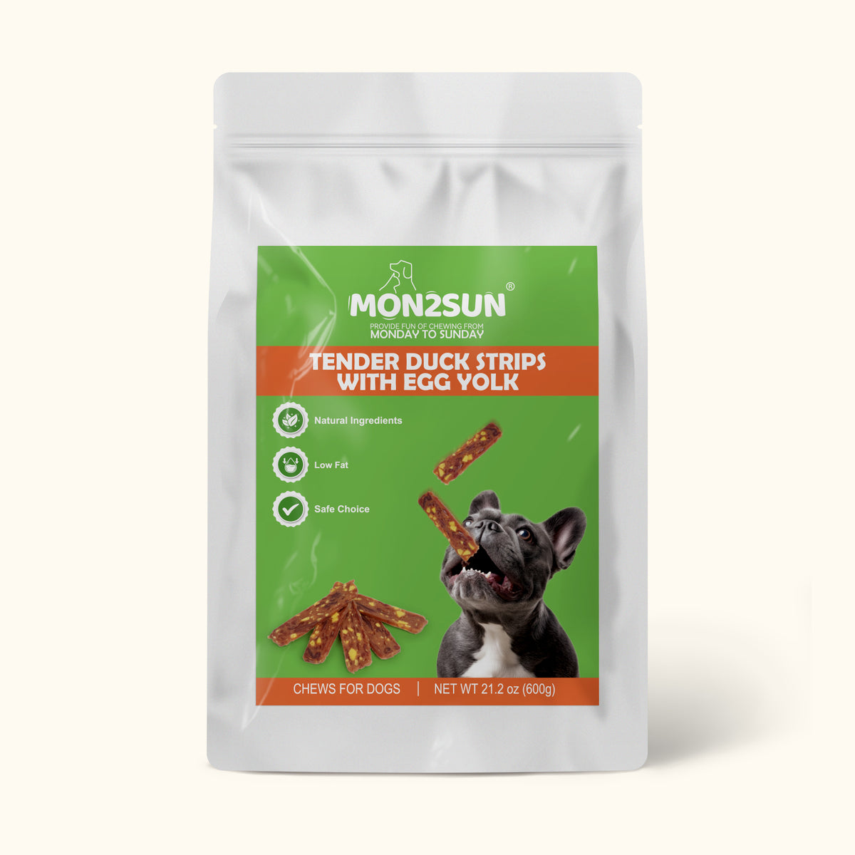 MON2SUN Dog Treats, 4.5 Inch Soft Duck & Egg Yolk Jerky