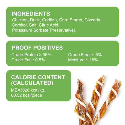 MON2SUN Chicken Duck & Codfish Twist Sticks Small Dog Treats, 10.1 oz (14 Count), 5-7 Inch