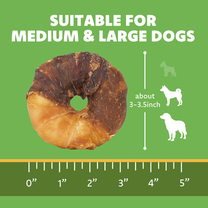 MON2SUN Dog Treats, 3-3.5 Inch Triple Flavor Wrapped Rawhide Donuts