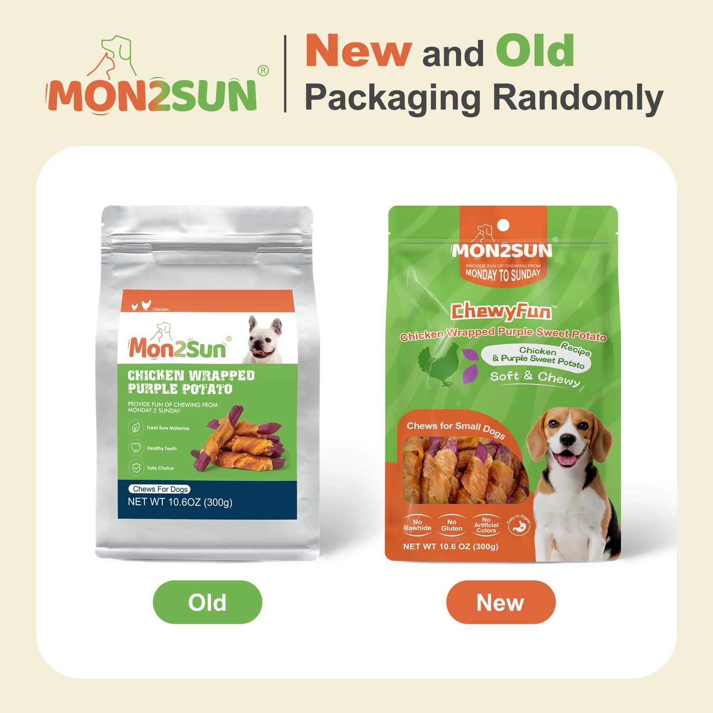 Rawhide Free Dog Treats, Chicken Wrapped Purple Sweet Potato Snacks, Healthy and Natural, Training Treats for Small Dogs - MON2SUN