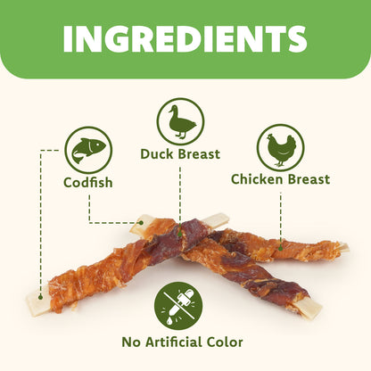 MON2SUN Dog Treats, 4-4.5 Inch Chicken & Duck Wrapped Cod Fillets