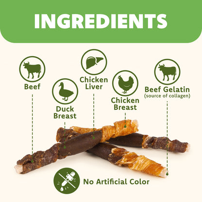 MON2SUN Dog Treats, 5 Inch Triple Flavor Collagen Sticks with Beef