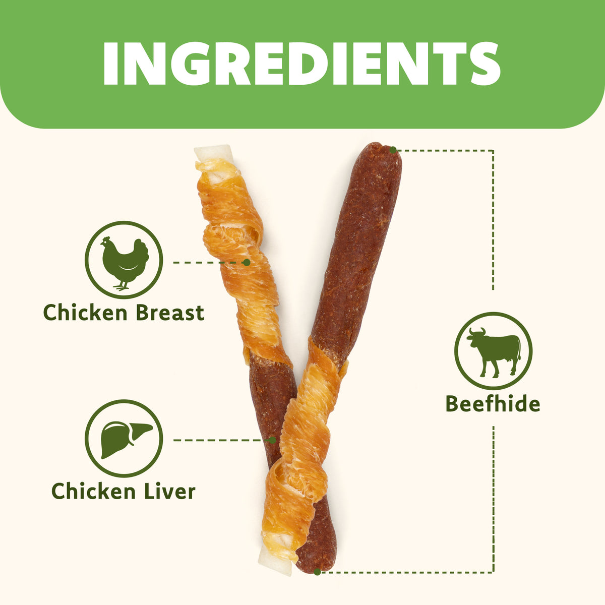 MON2SUN Dog Treats, 5 Inch Chicken & Liver Wrapped Rawhide Sticks