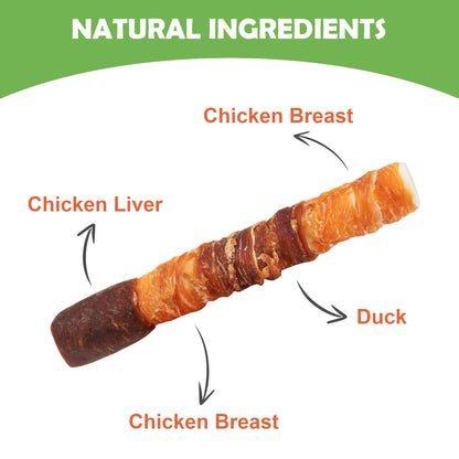 MON2SUN Chicken Liver, Duck & Chicken Wrapped Rawhide Medium Dog Treats, 8.8 oz (5 Count), 6 Inch