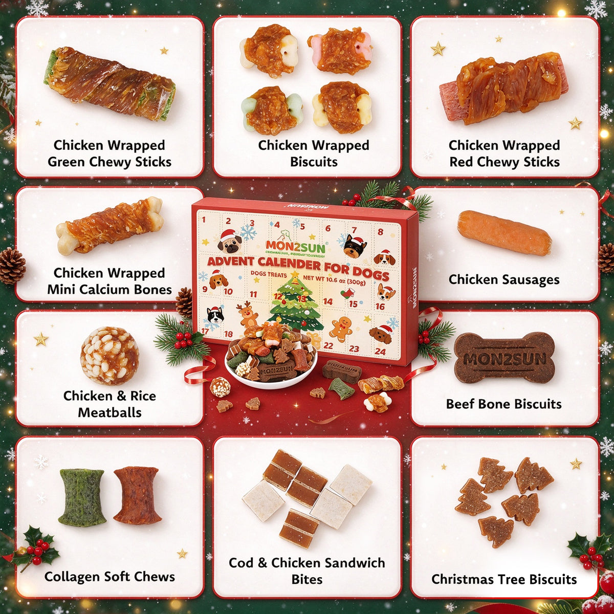 MON2SUN Dog Treats, 24 Day Christmas Advent Calendar, 10.6oz