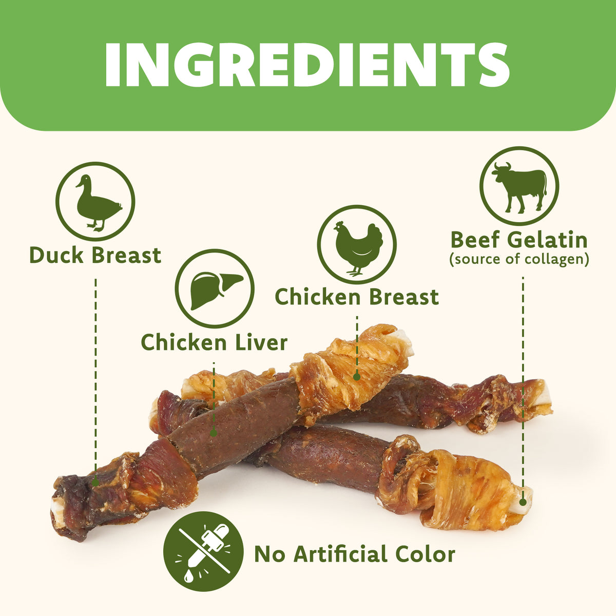 MON2SUN Dog Treats, 5 Inch Triple Flavor Collagen Sticks with Duck