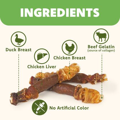 MON2SUN Dog Treats, 5 Inch Triple Flavor Collagen Sticks with Duck
