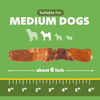 MON2SUN Dog Treats, 6 Inch Four Flavor Wrapped Rawhide Rolls