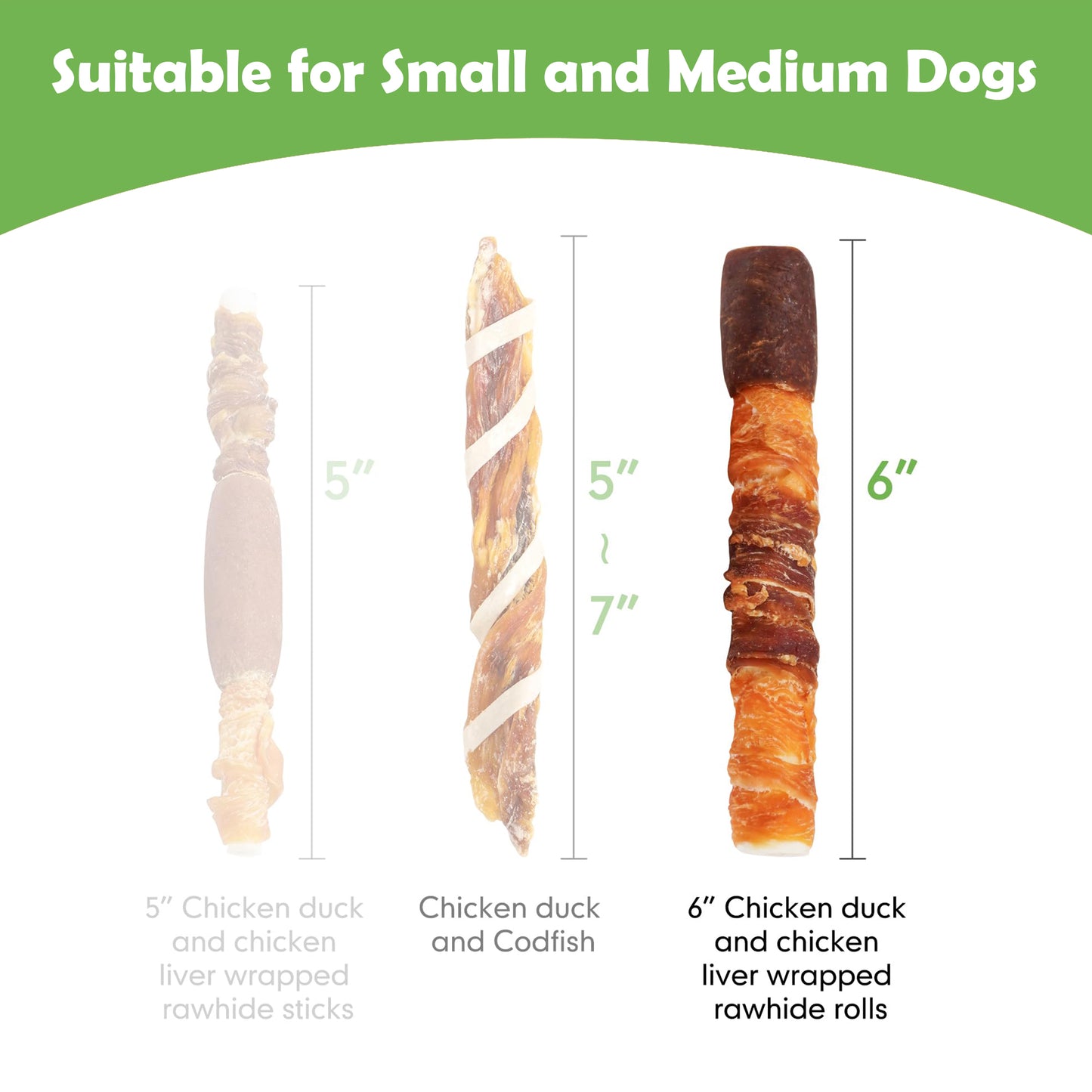MON2SUN Chicken Liver, Duck & Chicken Wrapped Rawhide Medium Dog Treats, 8.8 oz (5 Count), 6 Inch