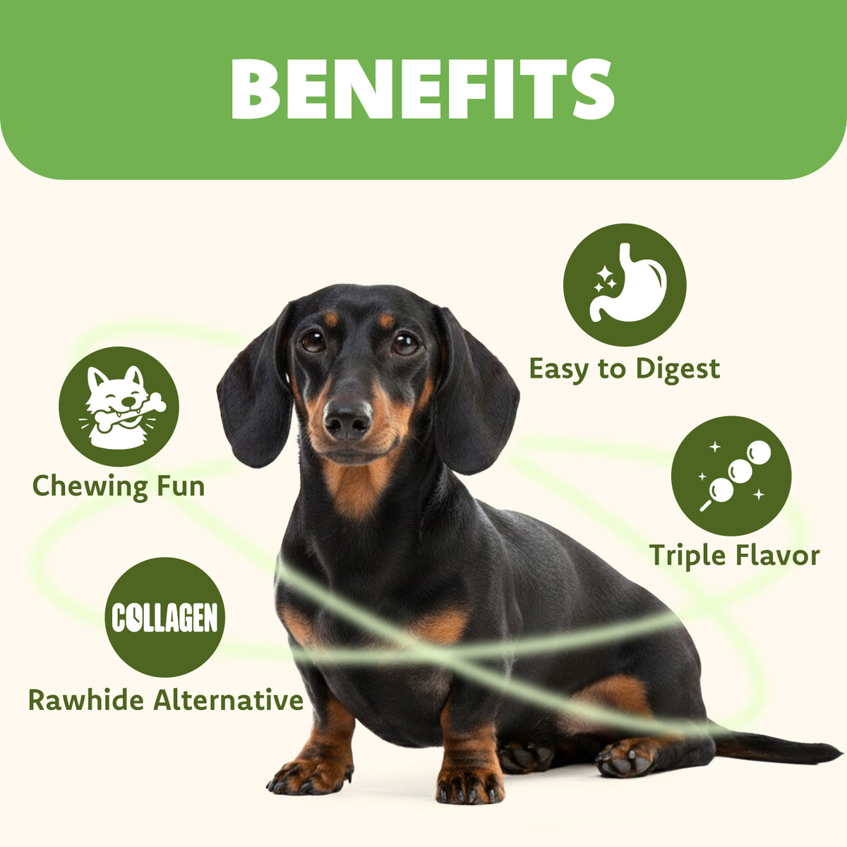 MON2SUN Dog Treats, 5 Inch Triple Flavor Collagen Sticks with Beef
