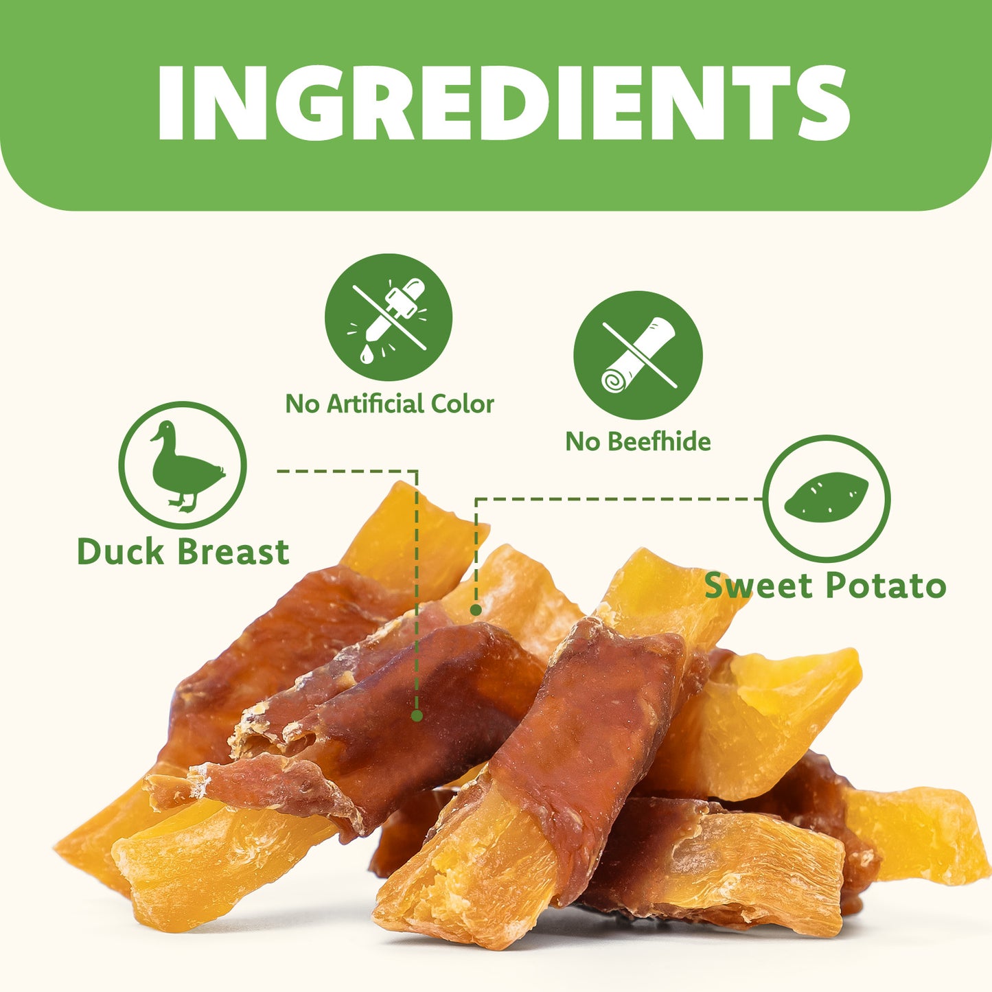High Protein Rawhide Free Duck and Sweet Potato Soft Chew Dog Treats
