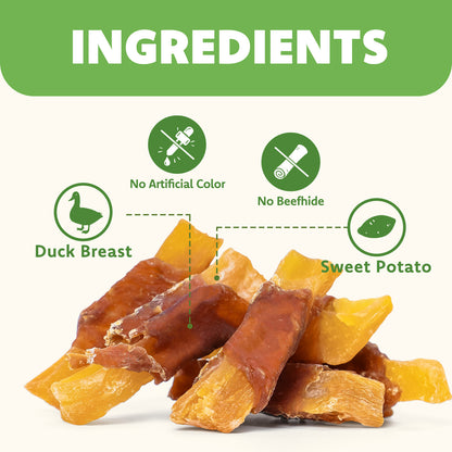 High Protein Rawhide Free Duck and Sweet Potato Soft Chew Dog Treats