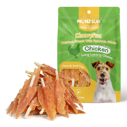 Dog Rawhide Twist 4-4.5 Inch Chicken Wrapped Rawhide Sticks for Puppy and Small Dogs, Promotes Dental Health Treats - MON2SUN