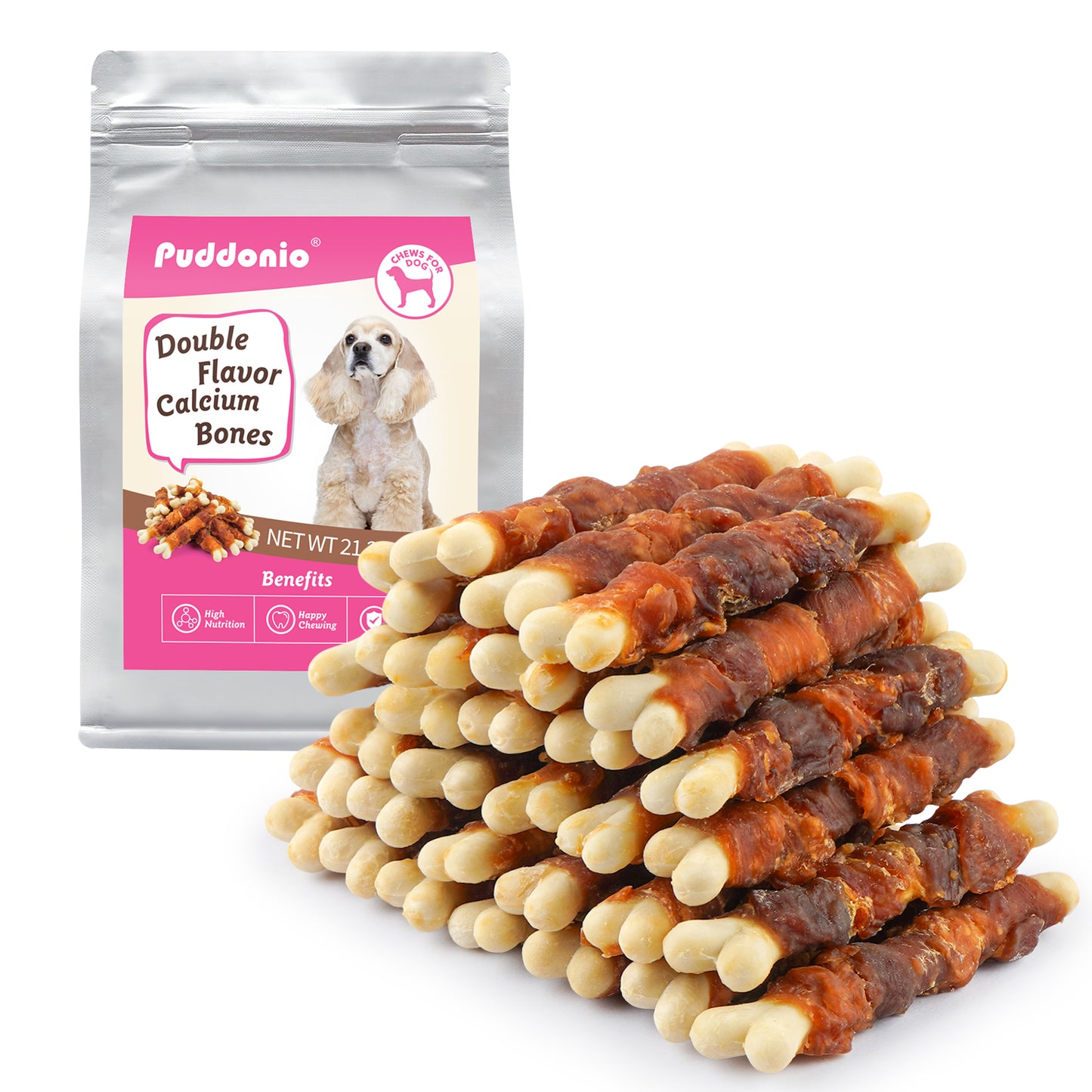 Puddonio Chicken & Duck with Calcium Bone Dog Treats, 20 oz (56ct)