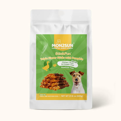 MON2SUN Dog Treats, 5 Inch Triple Flavor Pumpkin Starch Sticks