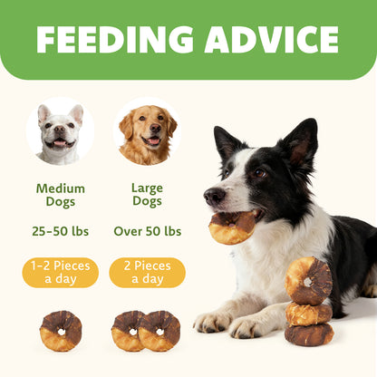 MON2SUN Dog Treats, 3-3.5 Inch Triple Flavor Wrapped Rawhide Donuts