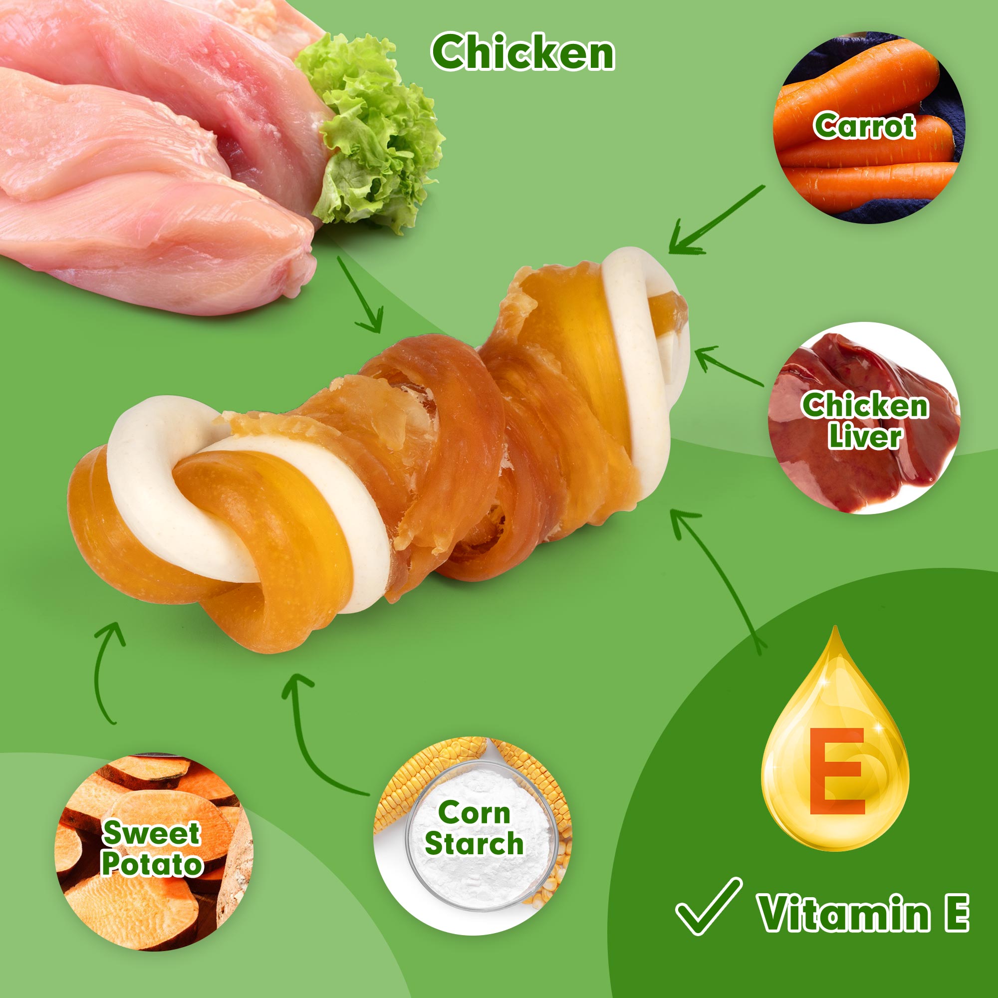 Small Dogs & Chicken Wrapped Mixed Vegetables Knot Bone Rawhide Free - MON2SUN