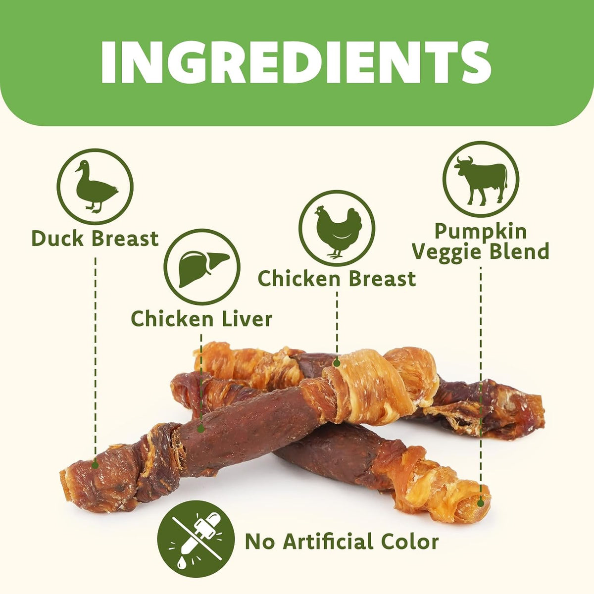 MON2SUN Dog Treats, 5 Inch Triple Flavor Pumpkin Starch Sticks