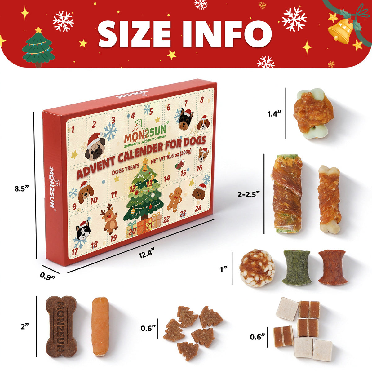 MON2SUN Dog Treats, 24 Day Christmas Advent Calendar, 10.6oz