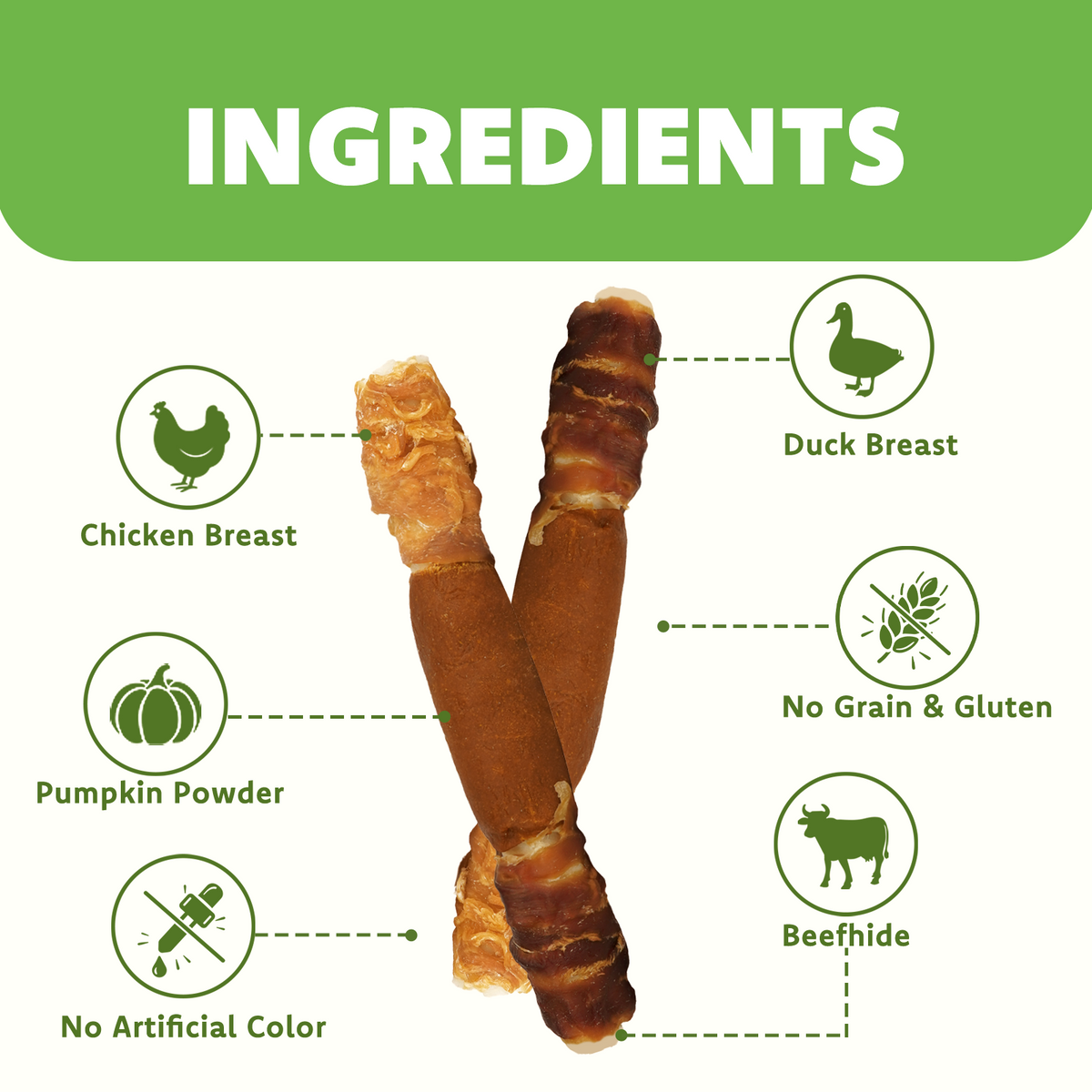 MON2SUN Dog Treats, 9 Inch Triple-Wrap Rawhide Rolls with Pumpkin