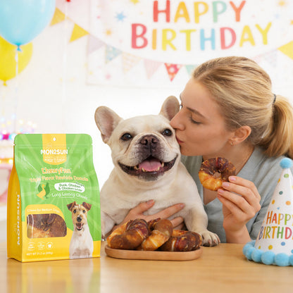 MON2SUN Dog Treats, 3-3.5 Inch Triple Flavor Wrapped Rawhide Donuts