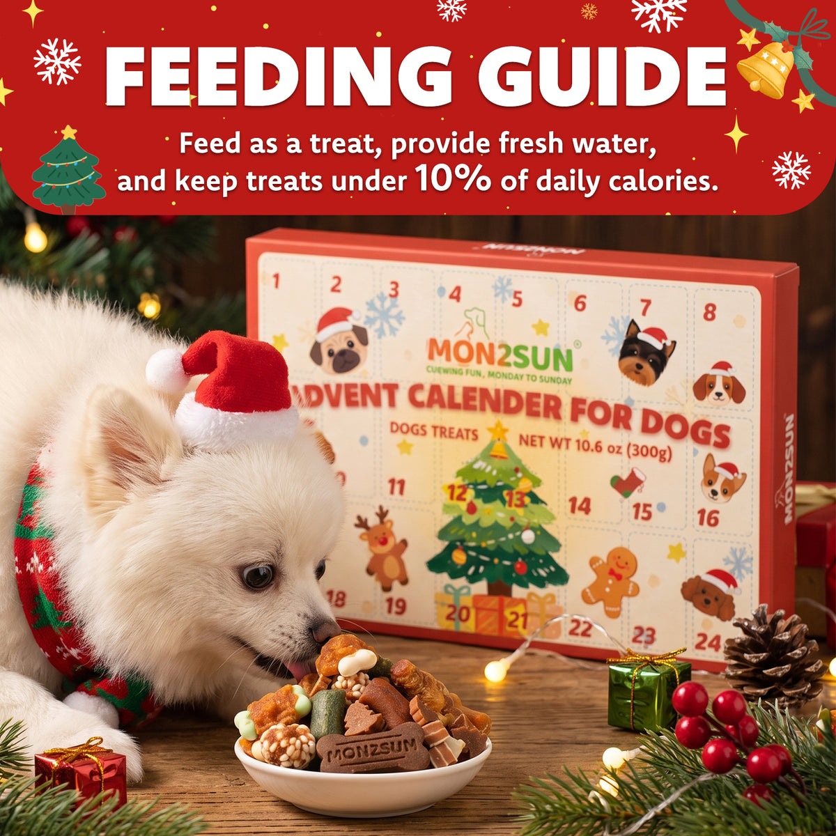 MON2SUN Dog Treats, 24 Day Christmas Advent Calendar, 10.6oz