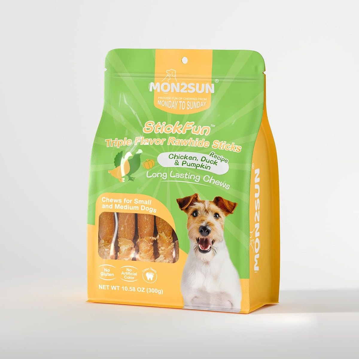 MON2SUN Dog Treats, 5 Inch Triple-Wrap Rawhide Sticks with Pumpkin