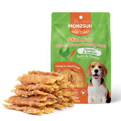 Omega-3 Rich and Rawhide Free Chicken Wrapped Cod Fillet Dog Treats