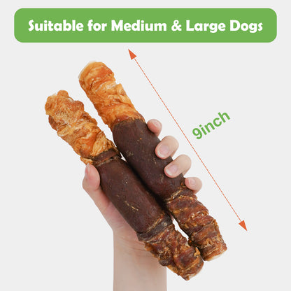 MON2SUN Dog Treats, 9 Inch Triple Flavor Wrapped Rawhide Rolls