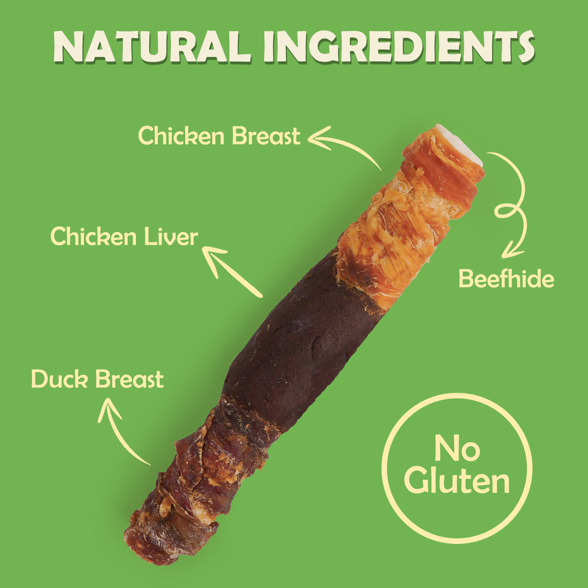 MON2SUN Dog Treats, 9 Inch Triple Flavor Wrapped Rawhide Rolls