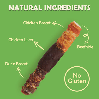 MON2SUN Dog Treats, 9 Inch Triple Flavor Wrapped Rawhide Rolls