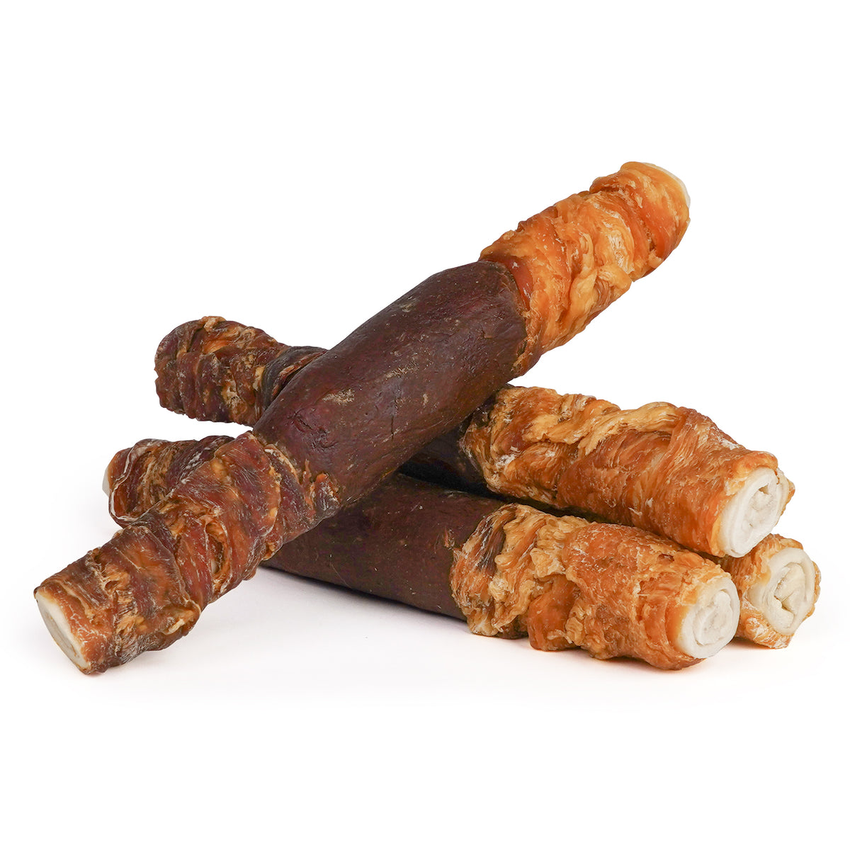 MON2SUN Dog Treats, 9 Inch Triple Flavor Wrapped Rawhide Rolls