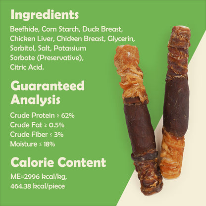 MON2SUN Dog Treats, 9 Inch Triple Flavor Wrapped Rawhide Rolls