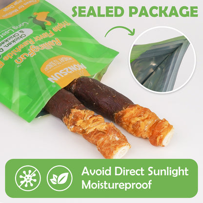 MON2SUN Dog Treats, 9 Inch Triple Flavor Wrapped Rawhide Rolls